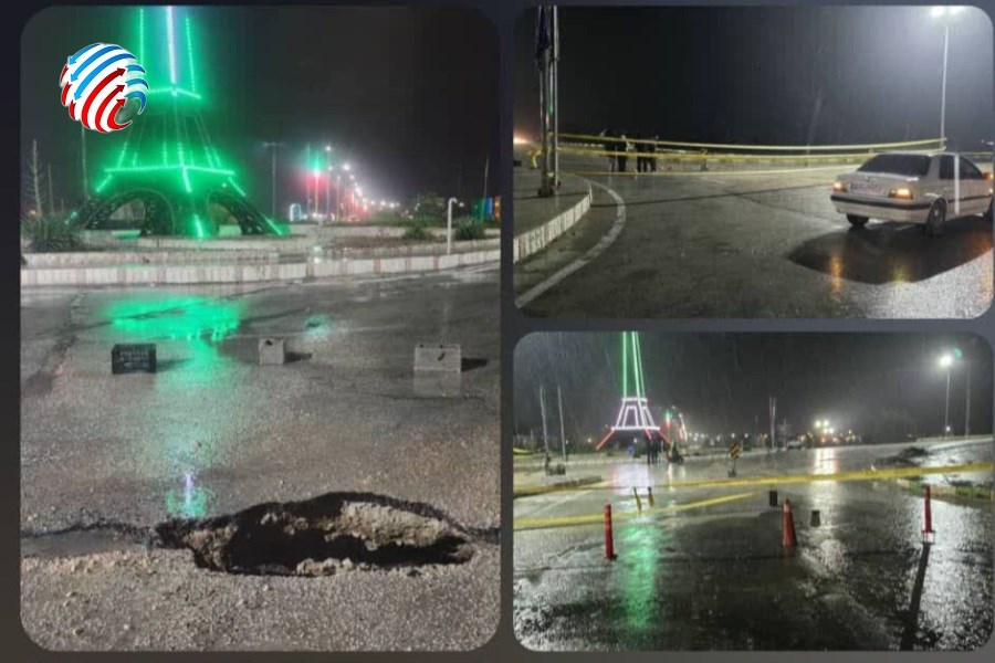 مسدود شدن ورودی میدان ایفل اسیر به دلیل فرونشست جاده در پی بارندگی‌های شدید