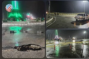مسدود شدن ورودی میدان ایفل اسیر به دلیل فرونشست جاده در پی بارندگی‌های شدید